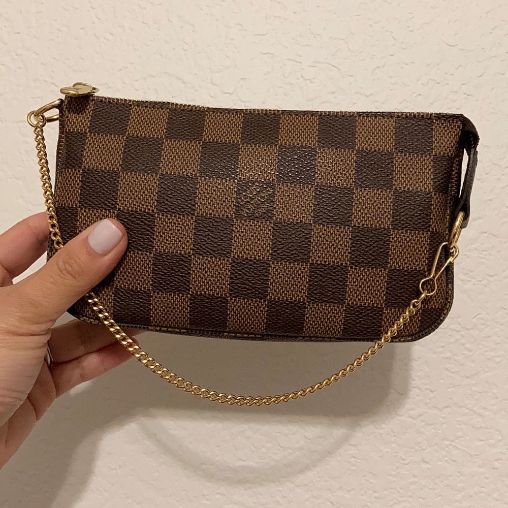 Louis Vuitton Brown Checker Mini Pochette with Gold Chain